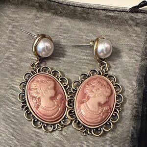 Urban Outfitters Pink Cameo Gold Earrings